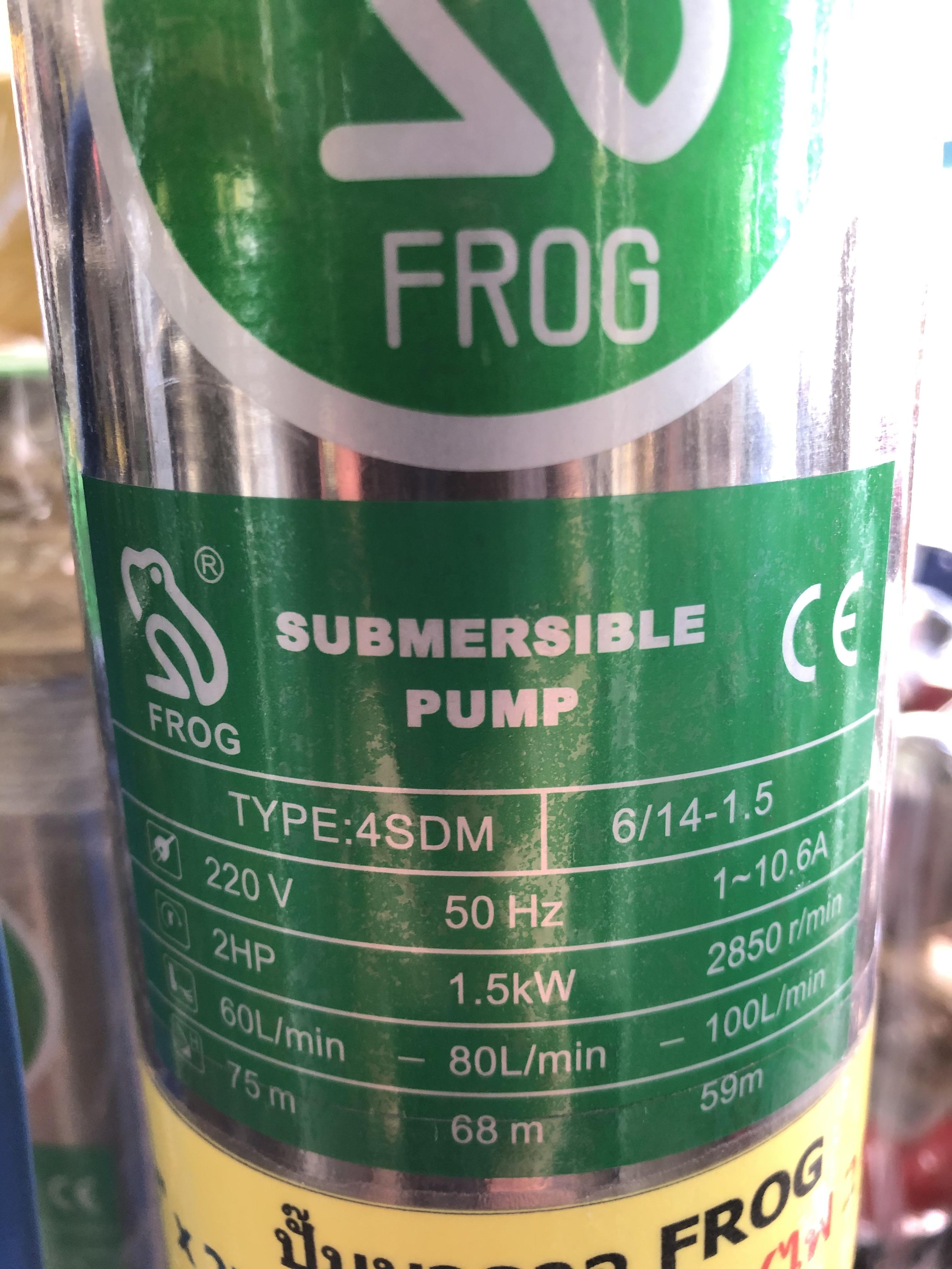 [SP-FD] ปั๊มบาดาล FROG - 2นิ้ว 2แรงม้า 14ใบพัด ระบบไฟ1เฟส220v - รุ่น 4sdm6/14 บ่อ4 ลงลึกได้สุด80เมตร