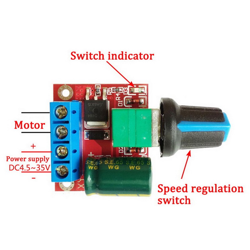โมดูลควบคุมความเร็วมอเตอร์ 5-35V สูงสุด 5A PWM DC motor governor 5V-35V speed switch 5A