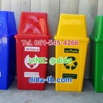 ถังขยะแยกประเภท ทรงเหลี่ยม 100 ลิตร ฝาทรงสามเหลี่ยม 2 ช่องทิ้ง