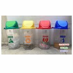 ถังขยะใส ทรงหกเหลี่ยม 56 ลิตร ฝาสี(มีตัวต่อที่ฝา)