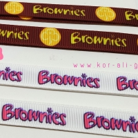 RB083-1 ริบบิ้นลาย Brownies สีขาว ขนาด 10mm (ขาย 10 หลา)