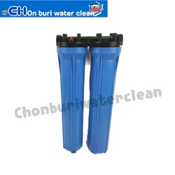 กระบอกกรองน้ำ Housing 2กระบอก/1ชุด ขนาด 20 นิ้ว สีน้ำเงิน ทางน้ำเข้าออก 4 หุน