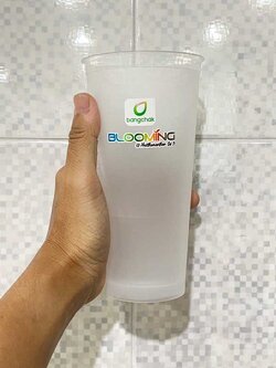 แก้วพลาสติกขุ่นติดฟิล์มโลโก้