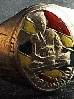 แหวน"ลงยาสีธงชาติ"หลวงพ่อทบ วัดช้างเผือก ปี16 (หลังยันต์พุทธ ซ้อน) #lnw1024