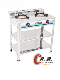 เตาแก๊ส หัวคู่ แสตนเลส 3ชั้น