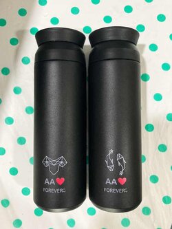 กระบอกน้ำเก็บความเย็น คู่รัก พร้อมพิมพ์ ใส่ชื่อ ขนาด 500 mL.