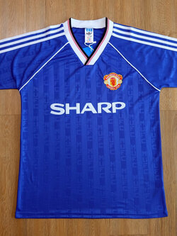 Retro เสื้อบอลย้อนยุค แมนยู Third ชุดสาม 1988-90 น้ำเงิน