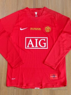 Retro เสื้อฟุตบอลย้อนยุคแมนยู แขนยาว 2007 เหย้า Retro Manchester United Home Final Moscow เรโทร คลาสสิค 2007-09