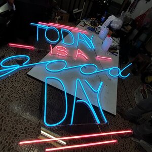 ป้ายนีออนฟรค สีฟ้า สีชมพู Todayis a good Day
